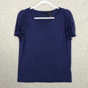 Tahari Shirt‎ Womens Small Blue Ruched Short Sleeve Basic Everyday Soft Stretch